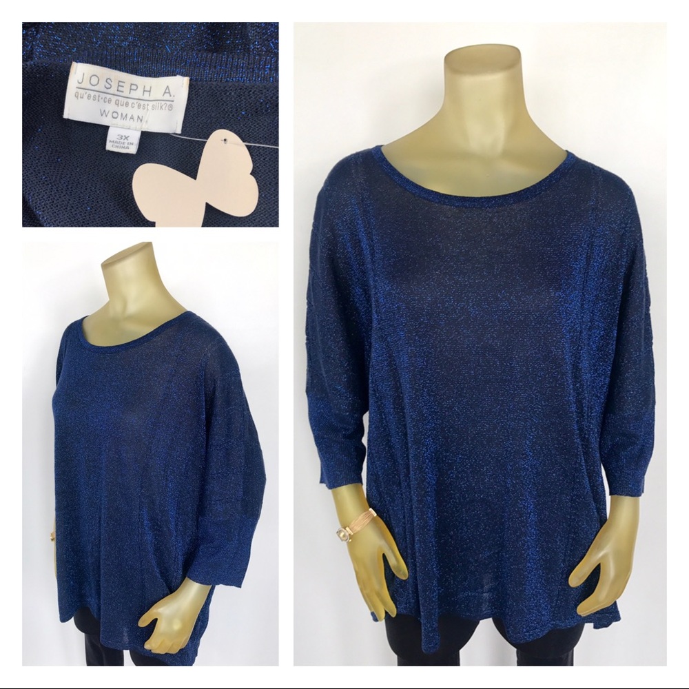 JOSEPH A. Blue Knit Sparkle Sweater 3X Stretchy